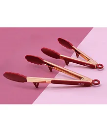 iLife Non-Stick Kitchen Tongs with Rose Gold Coating Steel Pack of 2 - Red