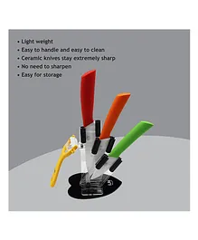 iLife Ceramic Kitchen Knife Set with Fruit Peeler & Acrylic Stand Pack of 5 - Multicolor