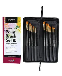 Brustro Studio Paint Brush With Zip Case Set of 15 - Black