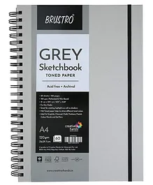 Brustro Toned Paper Sketchbook Wiro Bound A4 120 GSM Grey - 120 Pages