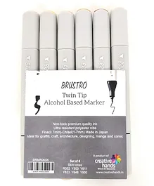 Brustro Twin Tip Alcohol Based Marker Pack of 6 - Multicolor
