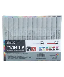 Brustro Twin Tip Alcohol Based Basic A Marker Set of 12 - Multicolour 