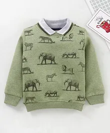 Little Kangaroos Full Sleeves Sweatshirt Animal Print - Green