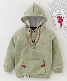 Little Kangaroos Full Sleeves Solid Hooded Sweatshirt - Green