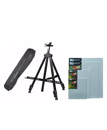 Brustro Artists Portable Lightweight Metal Easel with Canvas Boards and Carry Bag 6 Pieces - Mutlicolor