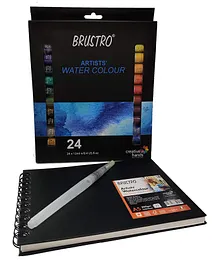 Brustro Artists Watercolour Set of Colors Journal and Squeeze Leak Proof Brush Pen Pack of 50 - Multicolor