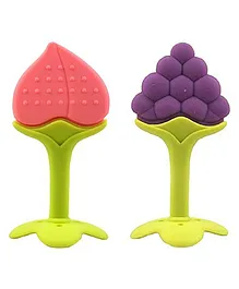 Enorme Silicone Grapes & Peach Shape Teether Pack of 2 - Multicolour
