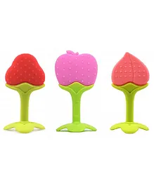 Enorme Silicone Strawberry Apple & Peach Shape Teether Pack of 3 - Multicolour