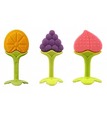 Enorme Silicone Peach Orange & Grapes Shape Teether Pack of 3 - Multicolour