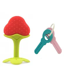 Enorme Silicone Strawberry Fruit Shape Teether With Key Teether - Multicolour