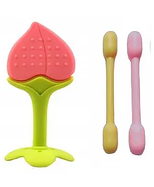 Enorme Silicone Peach Fruit Shaped Teether with Dumbler Teether - Multicolour