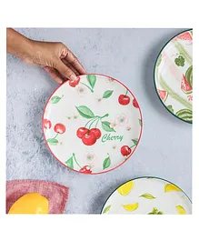 Nestasia 1 Piece Ceramic Fruit Plate Cherry Design - Red