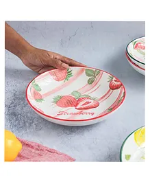 Nestasia 1 Piece Ceramic Strawberry Print Salad Plate - Pink Green Red White