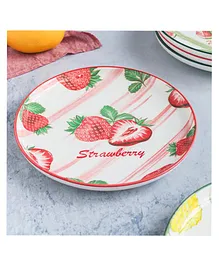 Nestasia 1 Piece Ceramic Fruit Design Plate Strawberry Print - Pink Green Red White