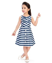 Doodle Girls Clothing Striped Sleeveless Dress - Navy Blue