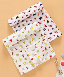 Ben Benny Swaddle Wrappers Rocket & Watermelon Print Pack of 2 - White
