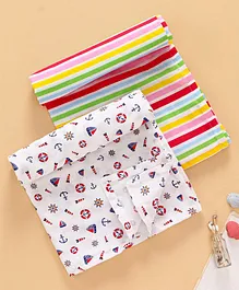 Ben Benny Swaddle Wrappers Boat & Stripes Print Pack of 2 - White