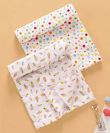 Ben Benny Swaddle Wrappers Polka Dots & Ice Cream Print Pack of 2 - White