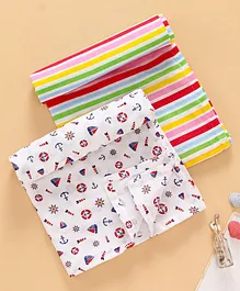 Ben Benny Swaddle Wrappers Stripes & Boat Print Pack of 2 - White