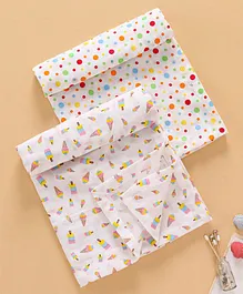 Ben Benny Swaddle Wrappers Polka Dots & Ice Cream Print Pack of 2 - White