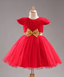 Bluebell Cap Sleeves Embellished Party Dress with Bow Applique - Red