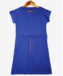 Kiddopanti  Rib Knit Short Sleeves A Line Dress - Blue