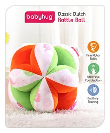 Babyhug Classic Clutch Rattle Ball Orange Green - Diameter 13 cm