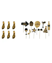 Itsy Bitsy Pearlized Balloons & Happy Birthday Glitter Party Props Golden - Pack Of 16