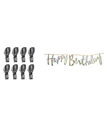 Itsy Bitsy Pearlized Balloons & Happy Birthday Silver Banner - Pack Of 7 