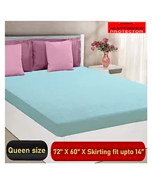 Mattress Protector Mattress Cover Queen Size Waterproof Bed Protector 72 x 60 Inches Skirting upto 14 Inch -  Blue