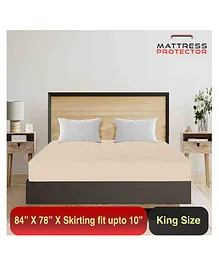 Mattress Protector Water Proof Breathable Stretchable Fitted 84 x 78 Inch for Double Bed King Size with Elastic Strap Water Resistant Ultra Soft Hypoallergenic Bed Cover - Beige