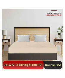 Mattress Protector Waterproof Bed Protector for Double Bed 75 x 72 Inch Skirting upto 14 Inch - Beige