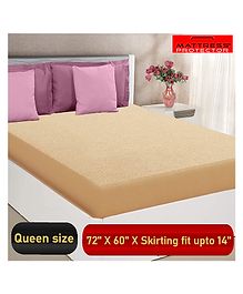 Mattress Protector Waterproof Bed Protector for Queen Size Bed 72x60 Inch eith Skirting upto 10 Inch - Beige