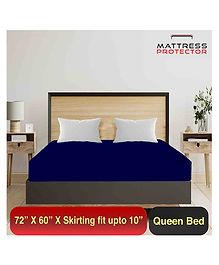 Mattress Protector Queen Size Bed Waterproof Bed Protector Skirting upto 10 Inch - Dark Blue