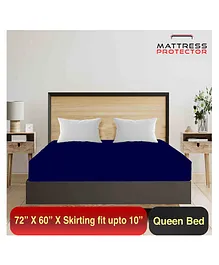 Mattress Protector Queen Size Bed Waterproof Bed Protector 72 x 60 Inch Skirting upto 14 Inch - Dark Blue