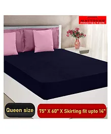 Mattress Protector Single Bed Waterproof Bed Protector 75 x 60 Inch Skirting upto 14 Inch - Dark Blue