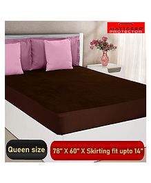 Mattress Protector Cotton Feel Terry Ultra Soft Waterproof Cover Queen Size Bed Skirting upto 10 Inches - Brown