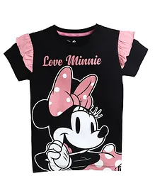 Kinsey Disney Minnie Print Short Sleeves Ruffled Tee - Black