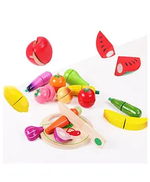 Nesta Toys Fruits And Vegetable Cut Puzzle Set Wood Multicolour - 16 Pieces 