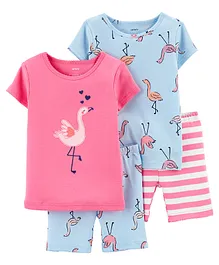 Carter's 4-Piece Flamingo 100% Snug Fit Cotton PJs - Blue Pink