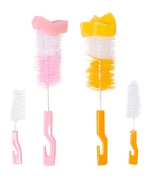 Baby Moo Twist And Turn  Bottle And  Nipple Cleaning Brush Set of 4 - Yellow Pink
