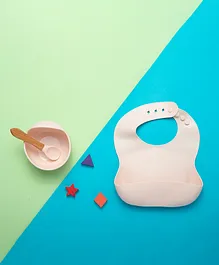 Baby Moo Waterproof Silicon Bib And Bowl Dinner Set - Light Peach