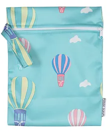 Polka Tots Waterproof Wet Bag Pouch with Zipper Air Balloon Print - Sea Green