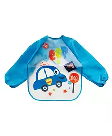 Polka Tots Full Sleeves Washable Waterproof Apron Car Print - Blue