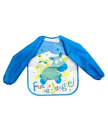 Polka Tots Full Sleeves Washable Waterproof Apron Fun Jungle Print- Blue