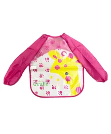 Polka Tots Full Sleeves Washable Waterproof Apron Giraffe Print - Pink