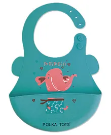 Polka Tots Waterproof Silicone Bibs with Pocket for Feeding Adjustable Snaps Green (Elephant)