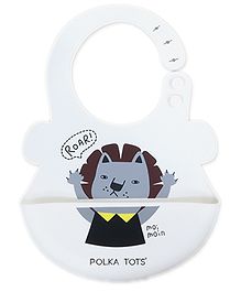 POLKA TOTS Waterproof Silicone Bibs with 6 Adjustable Snap Buttons for Feeding - Lion