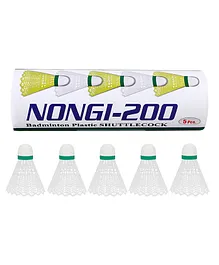 NONGI 200 Plastic Badminton Shuttlecock Pack of 5 - White