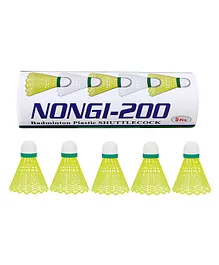 NONGI 200 Plastic Badminton Shuttlecock Pack of 5 - Yellow
